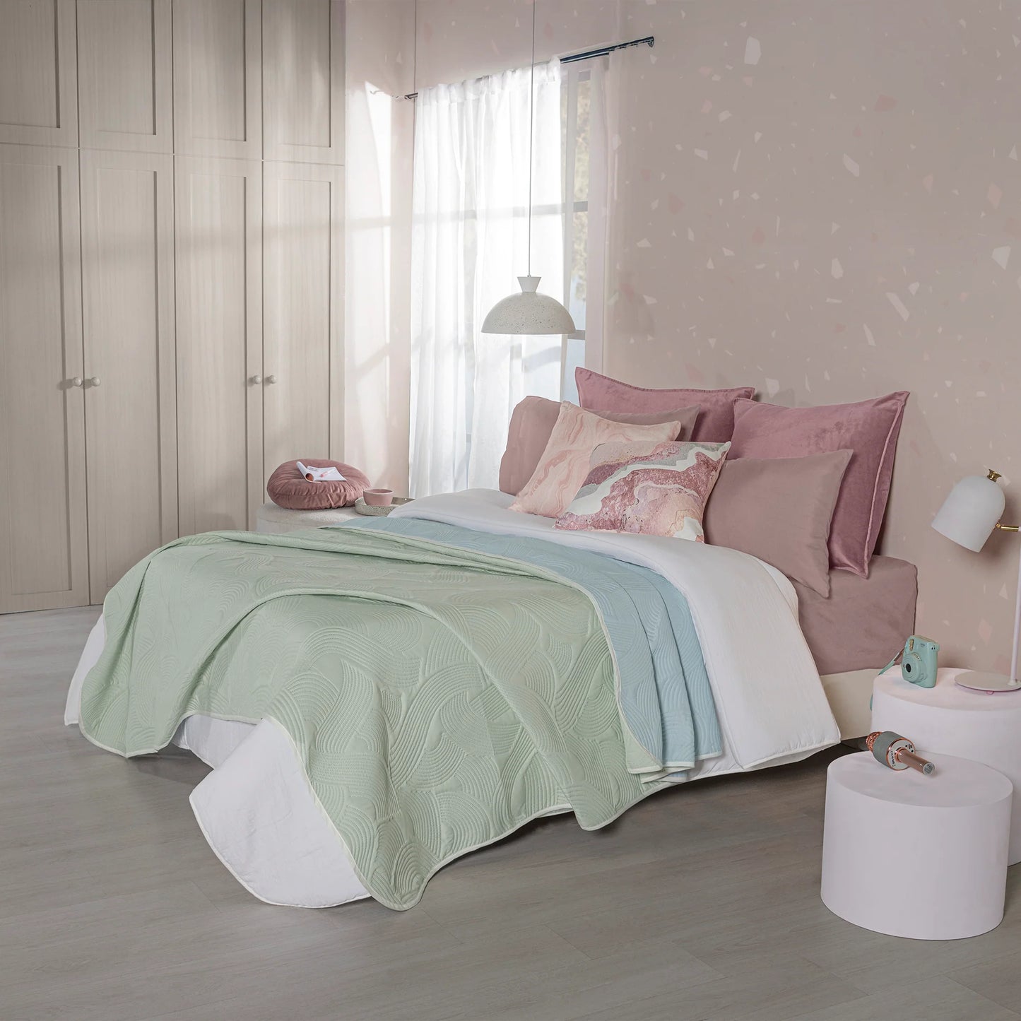 Quilt Mint/Lt. Blue doble-vista