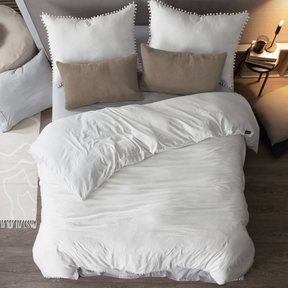 Set de Funda de Duvet Microfibra Linen-feel Pompoms
