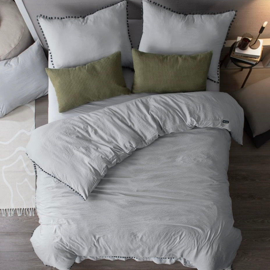 Set de Funda de Duvet Microfibra Linen-feel Pompoms