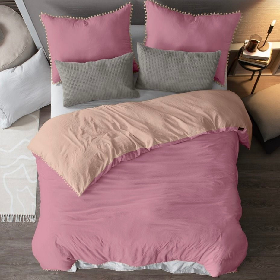 Set de Funda de Duvet Microfibra Linen-feel Pompoms