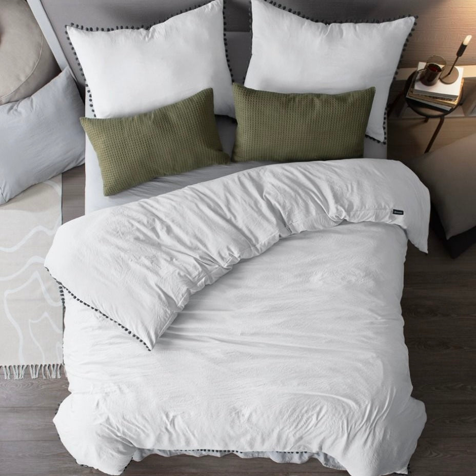 Set de Funda de Duvet Microfibra Linen-feel Pompoms
