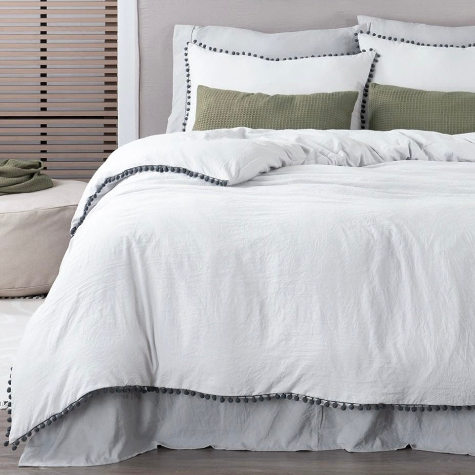 Set de Funda de Duvet Microfibra Linen-feel Pompoms
